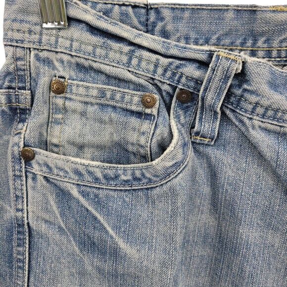 Mens Flypaper Jeans 34x34 Light Stone Wash Wide Straight Leg Thrashed Hem - Picture 7 of 10